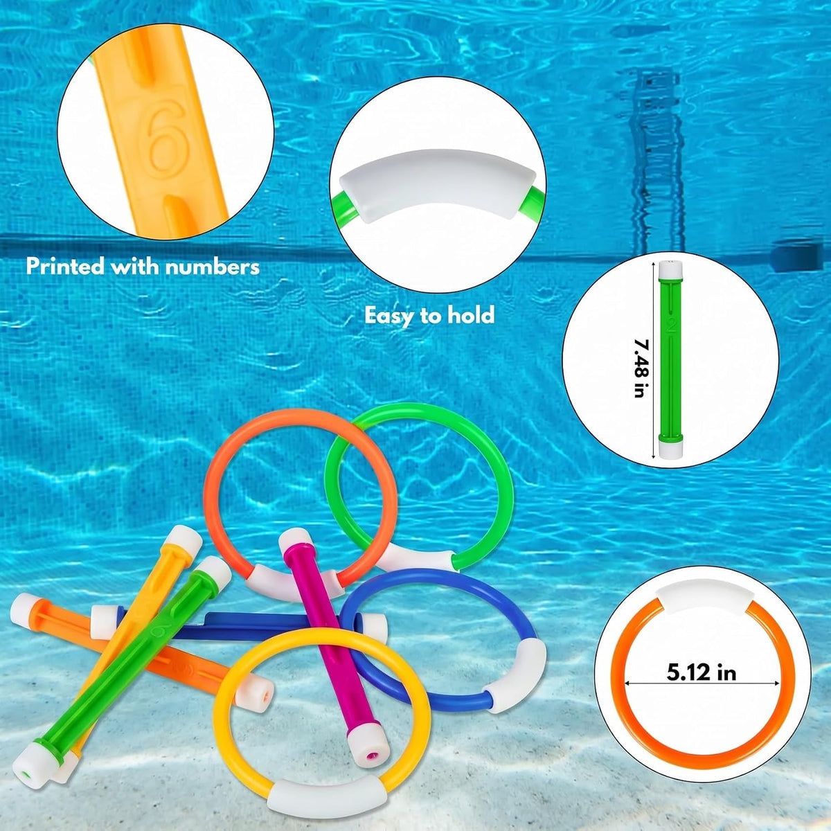 Korlon Tec Pool Toys for Kids Ages 4-8-12 - rings set - image 4
