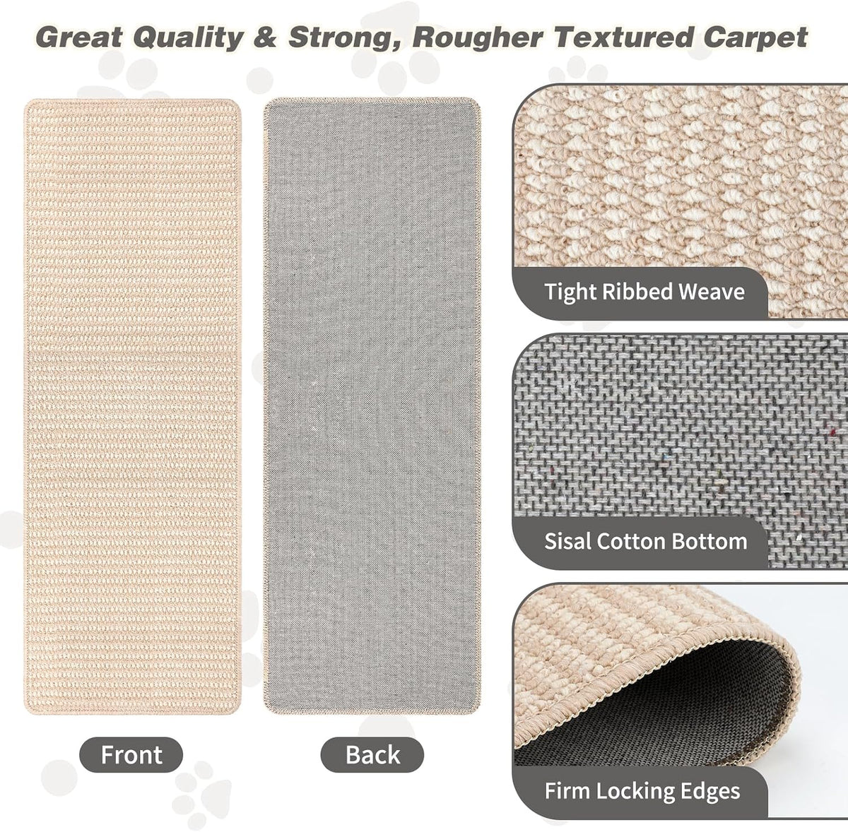 FHTONGE 71x15.8" Thickened Cat Wall Climbing Carpet with 16 Fixed - Oatmeal Color / 39.4x15.8"(100x40cm) - image 2