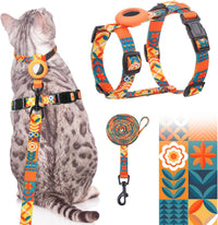 Adjustable Cat Harness and Leash Set with AirTag Holder - Orange