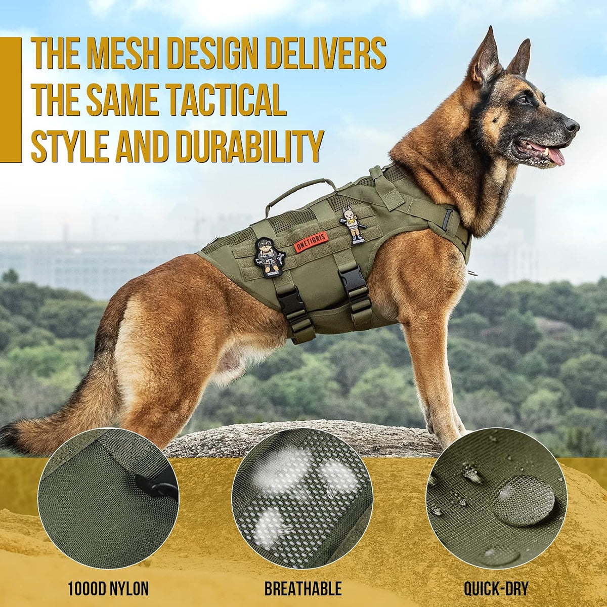 OneTigris No Pull Tactical Dog Harness for Medium Dogs - Green / XL - image 2
