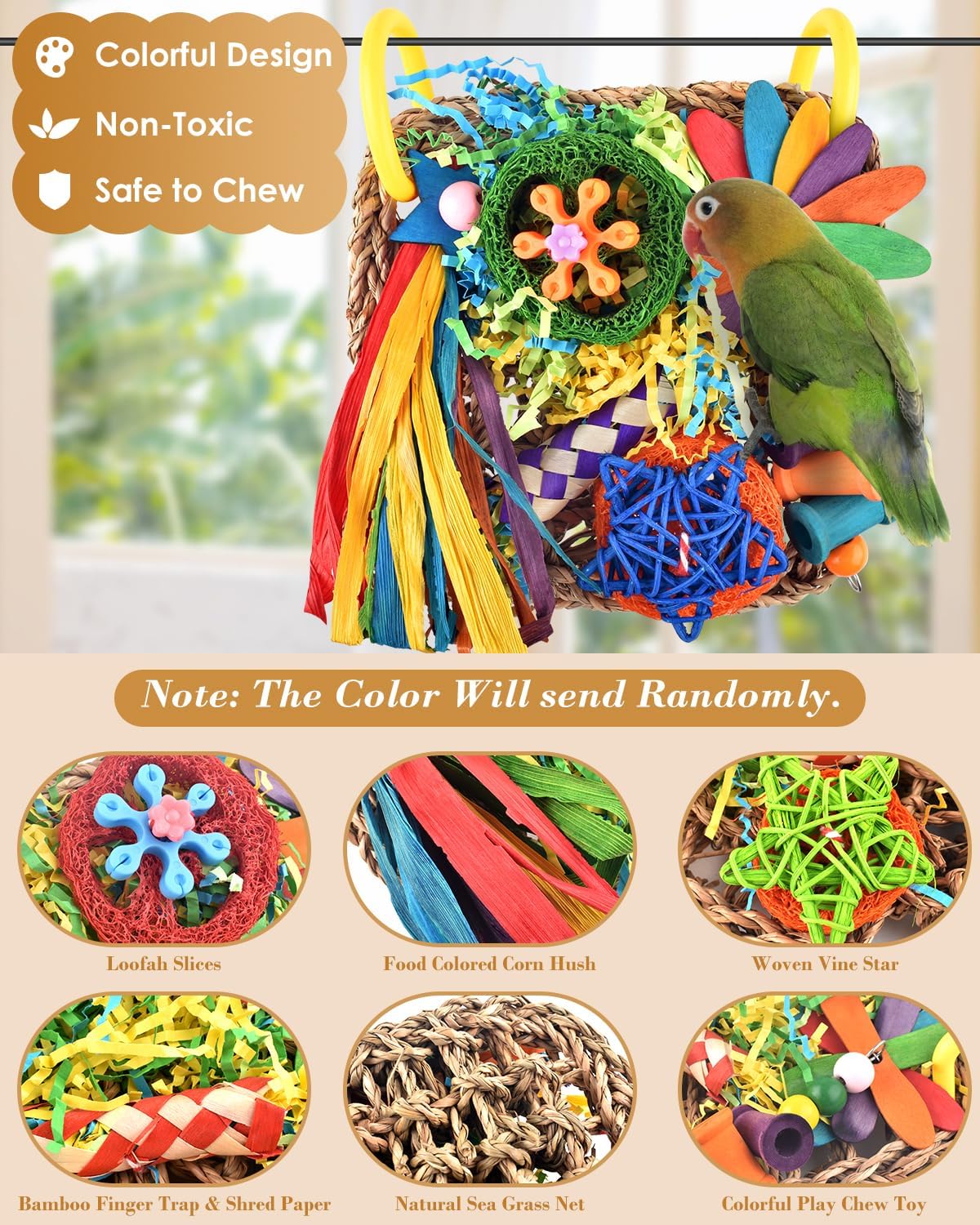 ERKOON Bird Toys, Parrot Toys Foraging Swing Mat Parrot Cage Hanging Toys Birds Grass Mat Climbing - Small grass mat-1 Pack - image 3