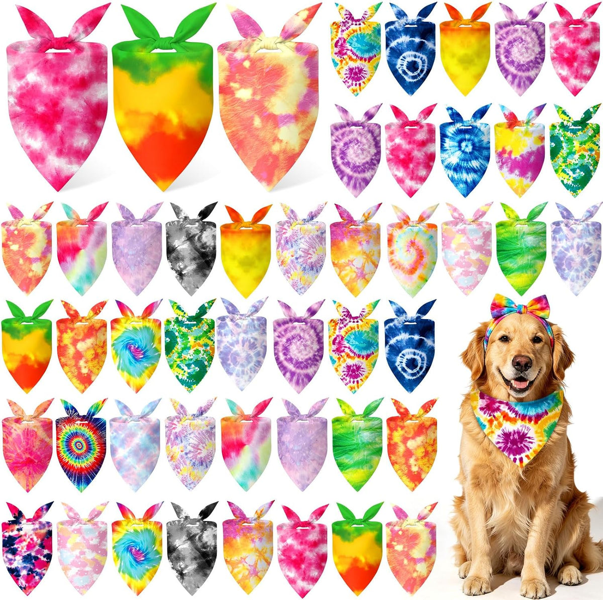 Abbylike 50 Pcs Halloween Dog Bandanas Bulk - Tie Dye / 31.5 x 21.7 x 21.7"