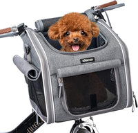 Dog Bike Basket, Expandable Soft-Sided Pet Carrier Backpack with 4 Open Doors, 4 Mesh Windows - Grey-Fits 6-15 Lbs