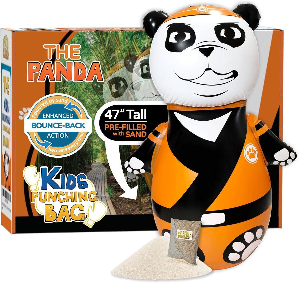 Inflatable Dudes kids punching bag bop bag, 47 inch, with sand-filled base in a ninja design