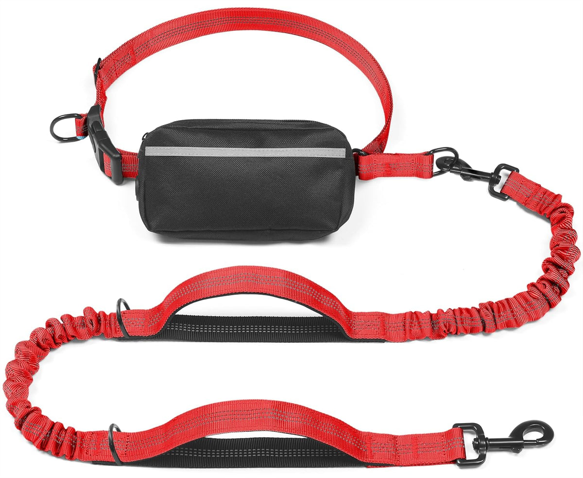 Hands Free Dog Leash with Zipper Pouch - Red / Large