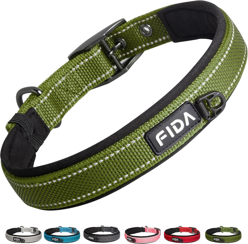 Fida Heavy Duty Dog Collar for Medium Dogs with Metal Belt Buckle - Small(11”-14.5“) / Military Green