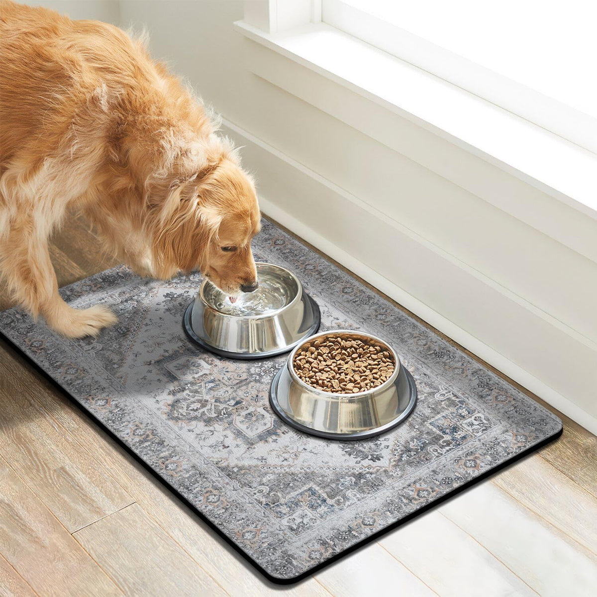 Dog Food Mats for Floors, Absorbent Dog Bowl Mat for Food and Water Dispenser Mat, Quick Dry Cat - Grey / Xl(24"×32") - image 2