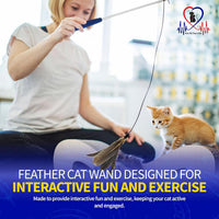 Pet Fit For Life Cat Feather Interactive Wand Toy Set - Wand + 2 Feathers, Browns - image 2