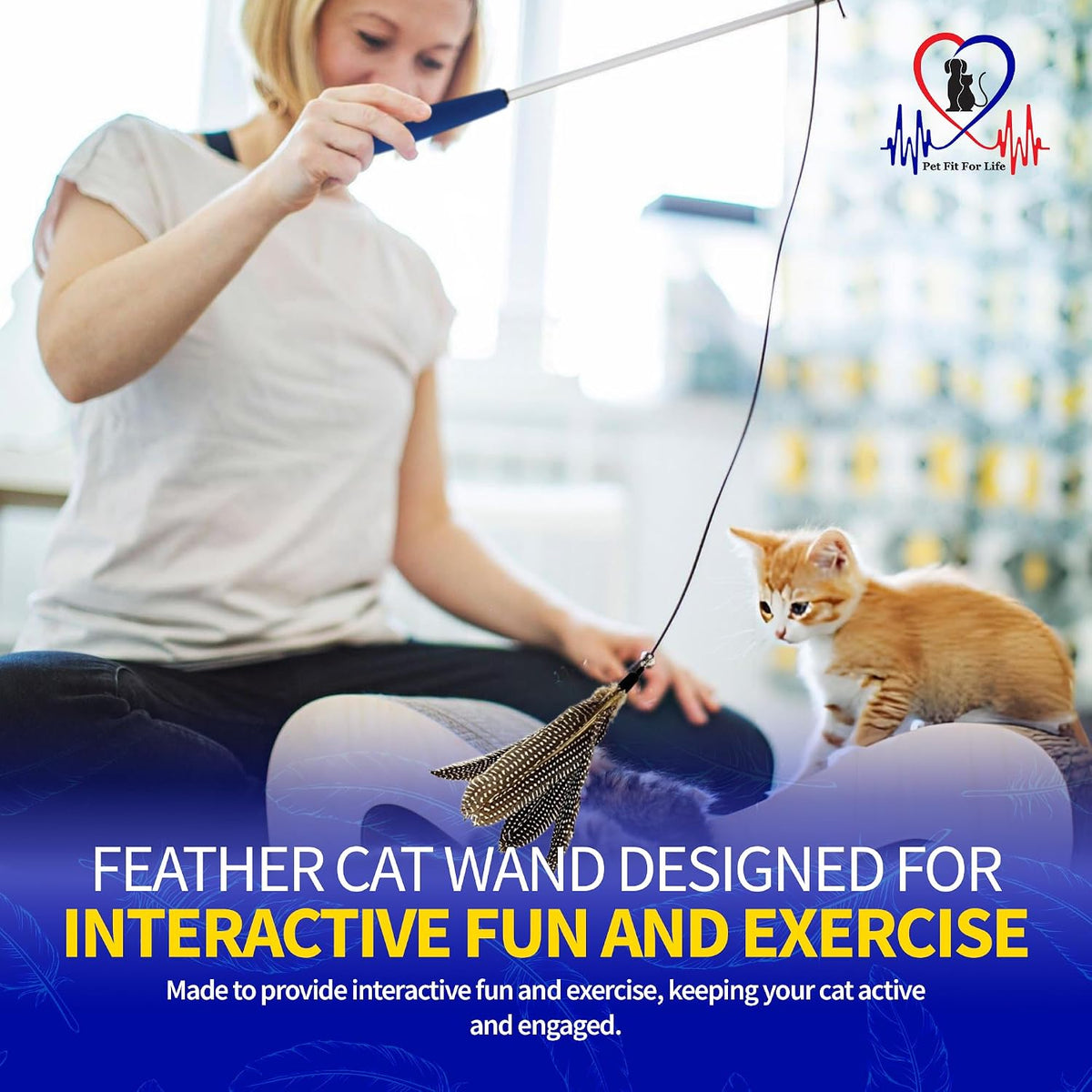 Pet Fit For Life Cat Feather Interactive Wand Toy Set - Wand + 2 Feathers, Browns - image 2