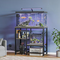 20-29 Gallon Fish Tank Stand with Power Outlets, 30.7 x 13.8 Metal Aquarium Stand with 3-Tiers Adjustable Storage Shelves, 6-Legs Reptile Terrarium Stand, 400 LBs