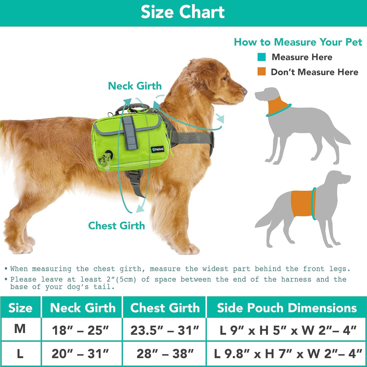 PetAmi Dog Backpack for Medium Large Dogs, Hiking Saddle Bag - Medium / Green - image 3