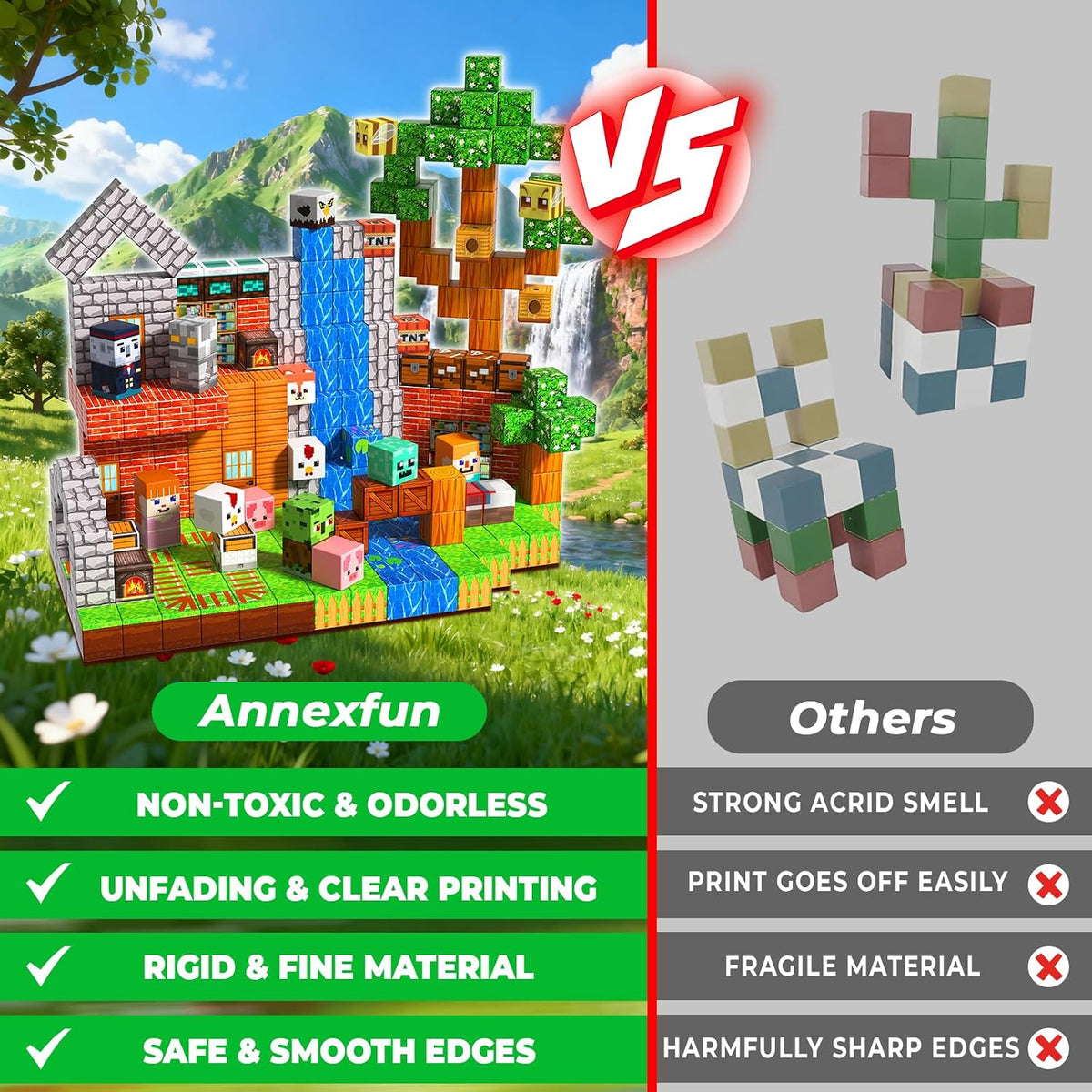 Annexfun 150PCS Magnetic Blocks, Magnetic Building Blocks - Forest Waterfall Home - image 4