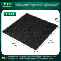 Borlech Aquarium Bio Filter Sponge Pad - 18.5"x18.5"x0.8" (20PPI) 1 PACK - image 2