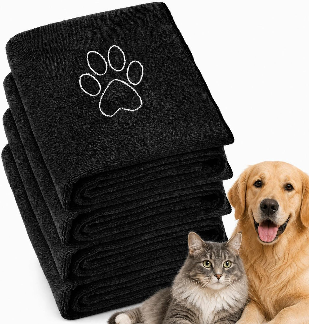 Chumia 4 Pcs Dog Towels for Drying - 30 x 50 Inch / Black
