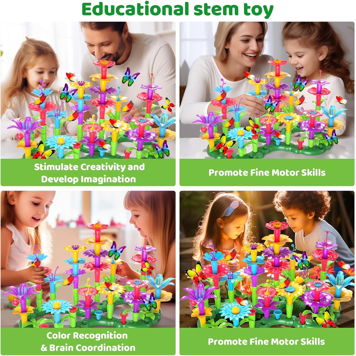 Doloowee 184-piece flower garden building toy set with colorful flowers and storage box - view 12