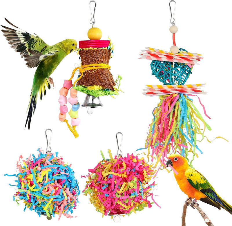 YUEPET 4 Pack Bird Shredder Toys, Foraging Toy for Birds – Essentials for Birds