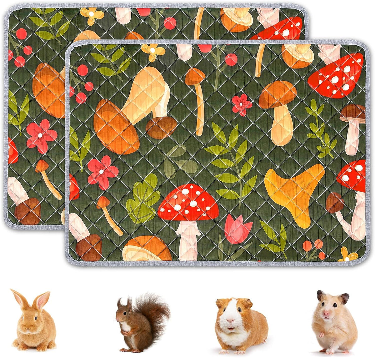 Unicorn Catcher 2 Pack Washable Guinea Pig Cage Liner - Mushrooms / 24X18in