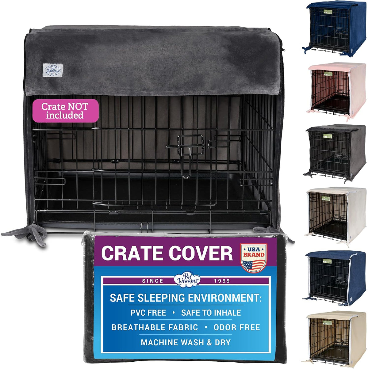 Pet Dreams Dog Crate Cover, Khaki, XX Large, 48" – Essentials for Dogs - Graphite Grey / 48.0"L x 30.0"W x 33.0"H