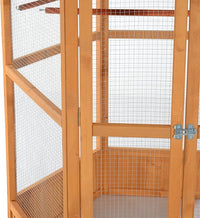 PawHut 69" Large Wooden Hexagonal Outdoor Aviary Flight Bird Cage with Covered Roof, Brown