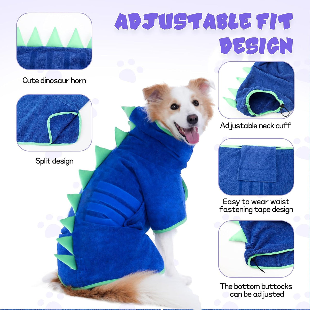Super Absorbent Dog Bathrobe - Blue, Green edging / XX-Large - image 3