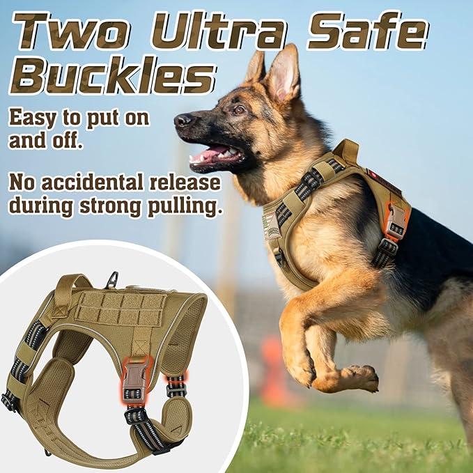 rabbitgoo Tactical Dog Harness for Small Dogs, No Pull Military Service Vest with Handle & Molle, Easy Control for Training Walking, Adjustable Reflective Straps, Brown, S