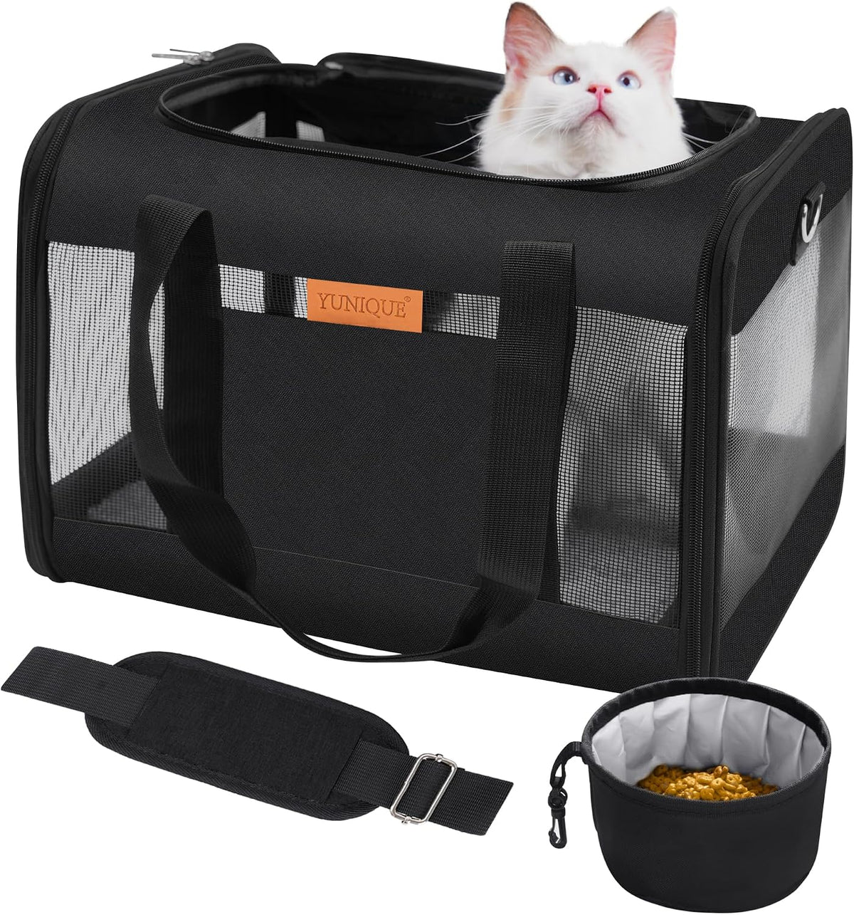 YUNIQUE Soft-Sided Cat & Dog Carrier for Pets Up to 15 Lbs - black
