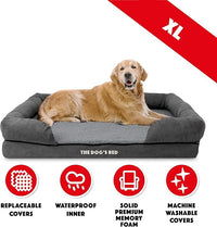 The Dog’s Bed, XL Grey Plush 43.5x34,Solid Memory Foam, Pain Relief: Arthritis, Hip & Elbow Dysplasia, Post Surgery, Lameness, Supportive, Calming, Waterproof Washable Cover, Veterinary Approved