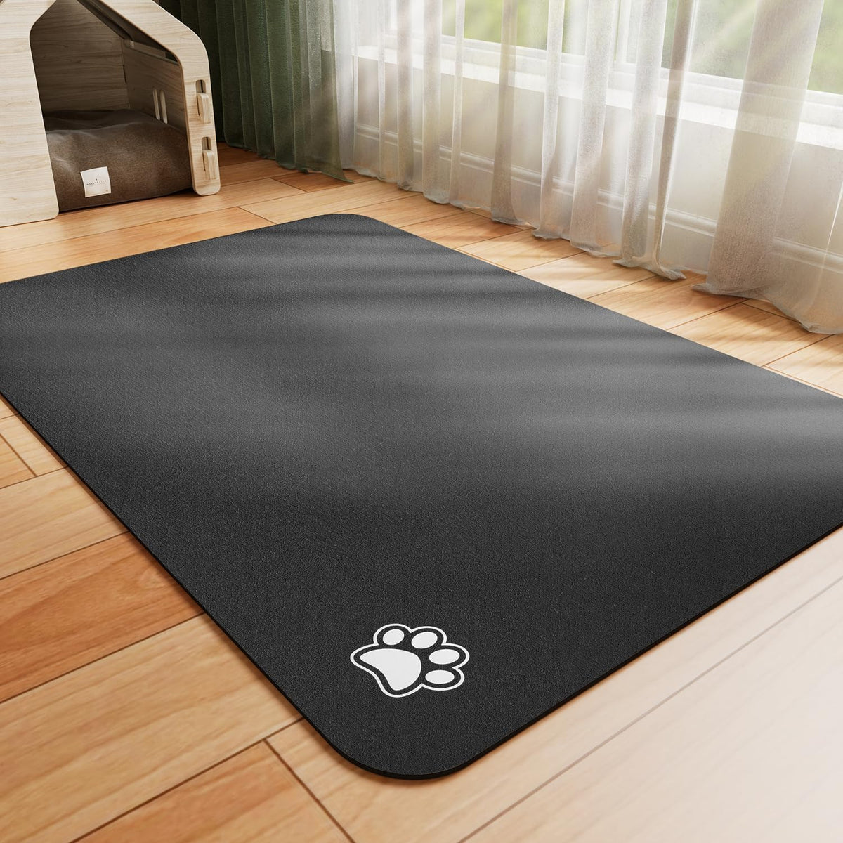 HotLive Dog Food Mat, Absorbent Cat Mat for Food and Water - Paw Black / 24"L x 16"W