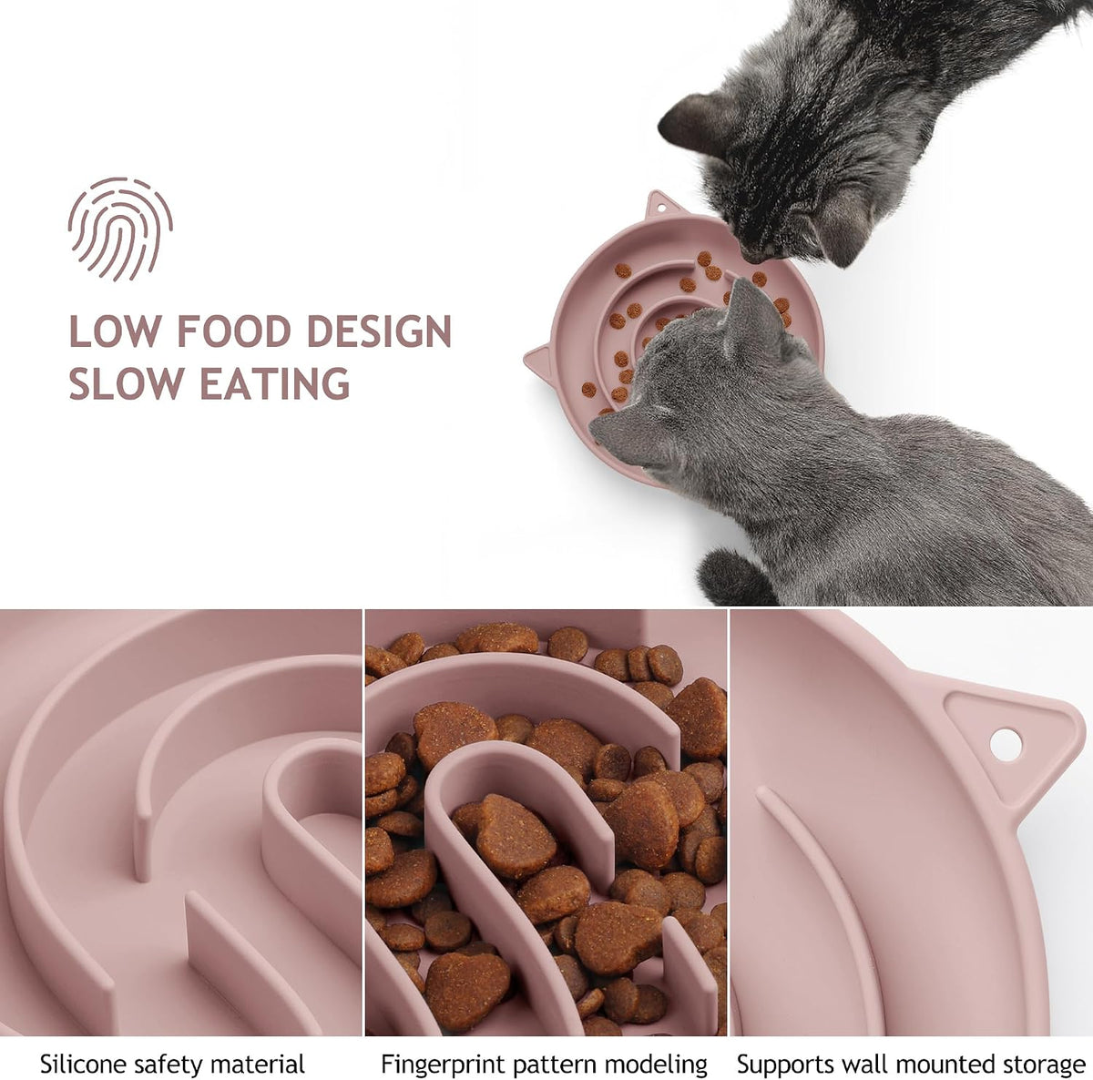 Coomazy Slow Feeder Cat Bowl Silicone Pet Puzzle Feeder for Slow - Pink / 1 Cup - image 2