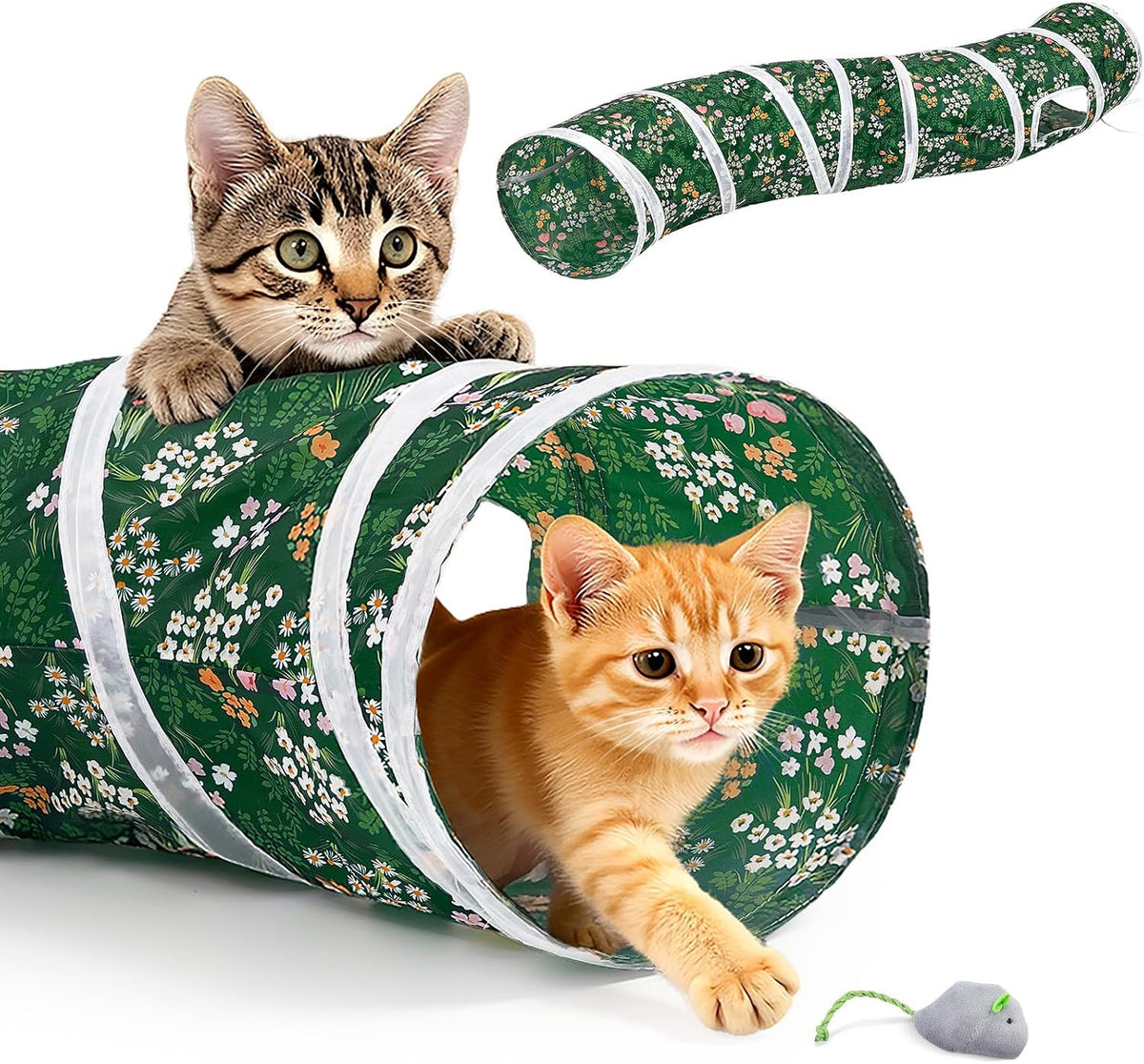 Glittme Cat Tunnel, Cat Tunnels for Indoor Cats - Green Flowers