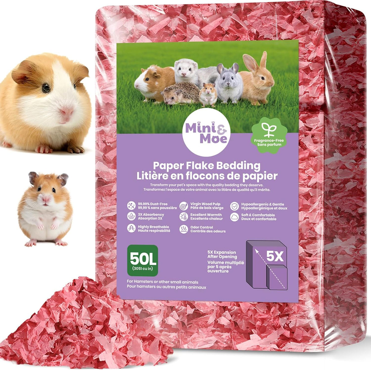 Hamster Bedding 50L Guinea Pig Paper Bedding Odor Control 99% - Lychee-50L / 50 Liters