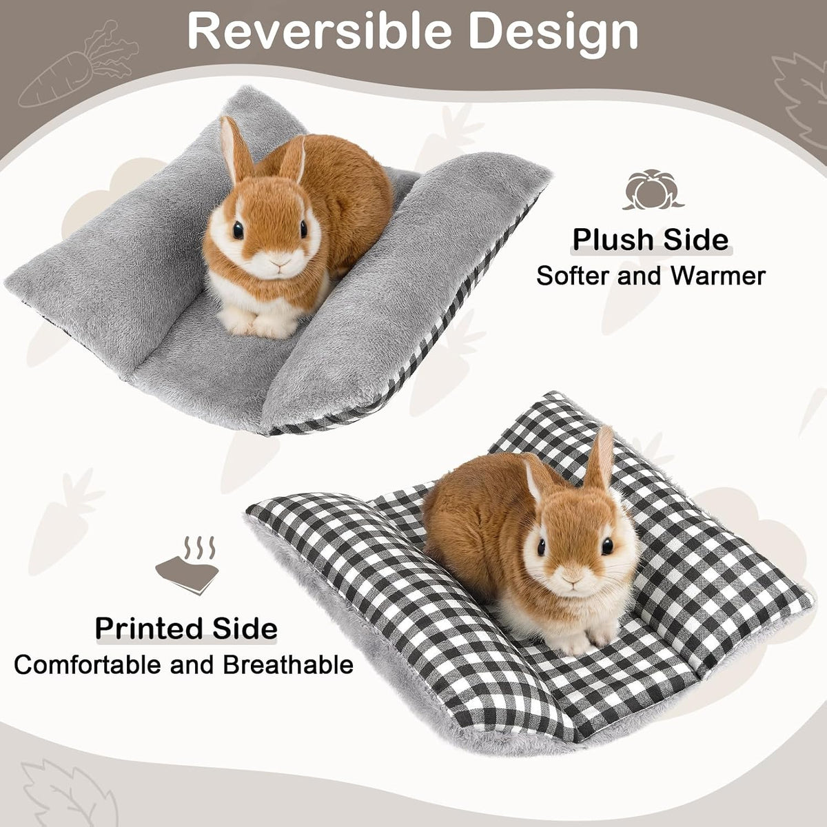 15"x14" Soft Plush Rabbit Bed Washable Cuddle Mat for Small Pets – Daily Care for Small Pets - Black/White Geometry / Medium - image 3