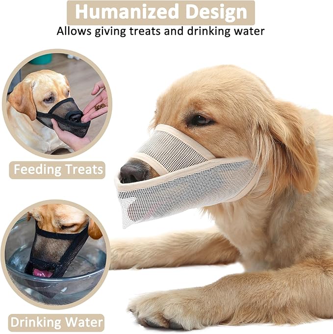 Crazy Felix Nylon Dog Muzzle for Small Medium Large Dogs, Air Mesh Breathable and Drinkable Pet Muzzle for Anti-Biting Anti-Barking Licking (S, Beige)