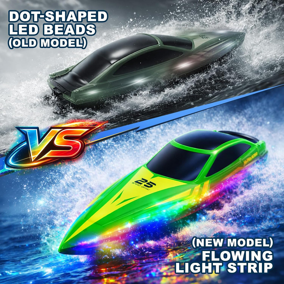 Cirmine 10 inch RC boat with colorful LED lights on the water - view 10