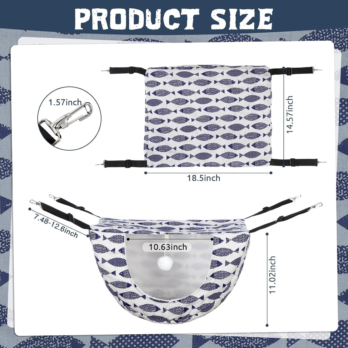 Unittype 2 Pieces Cat Cage Hammock Hanging Pet Bed, 2 Styles - Fish / 2 - image 2