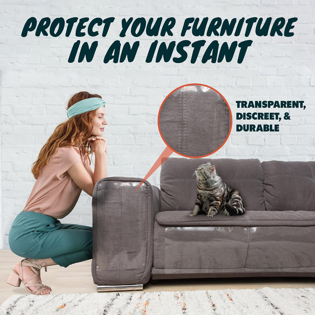 Anti Cat Scratch Furniture Protector, Heavy-Duty - 8-Pack + 50 Pins - image 4