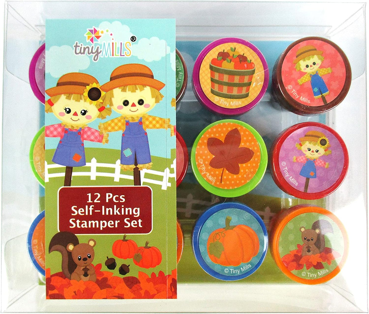 TINYMILLS 12 self-inking Thanksgiving stamps for kids with pumpkin and fall leaf designs - view 4