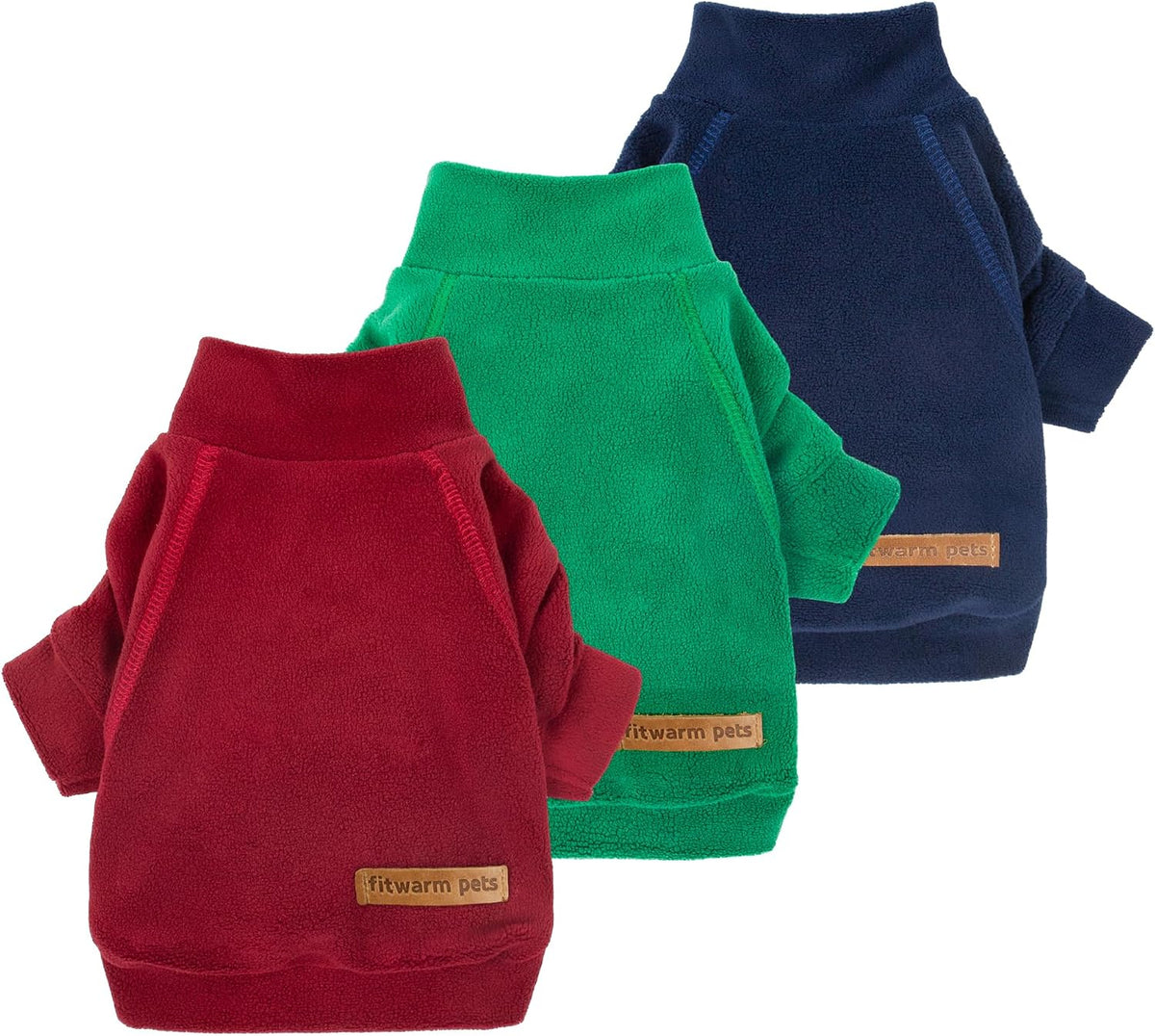 Fitwarm 3 Pack Classic Fleece Dog Sweater - Large / Red Green Navy Blue