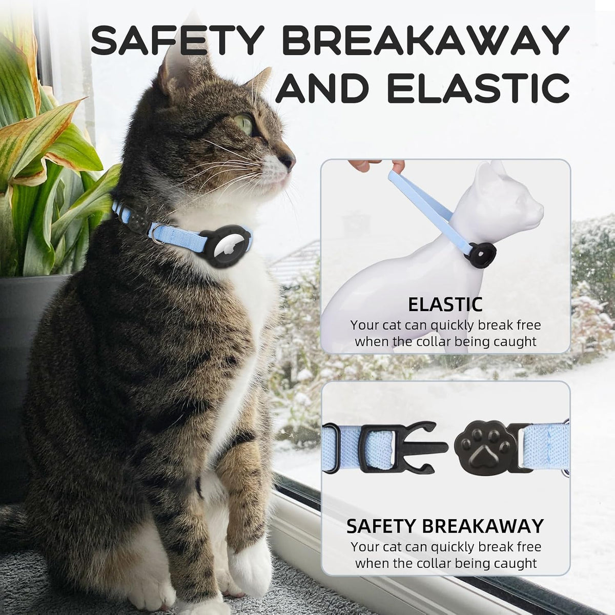 AirTag Cat Collars, Stretchy Collar with Air Tag Holder and Bell – Essentials for Cats - Blue - image 4
