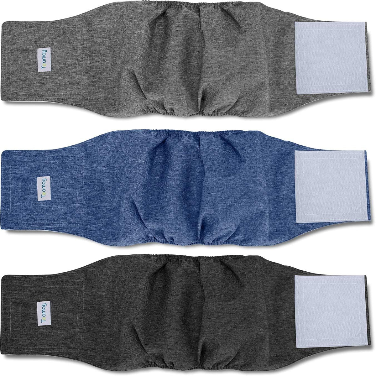 Teamoy Belly Bands for Male Dogs, Washable Wrap Diapers, S - L1(16"-20"Waist) / Black+ Gray+ Blue