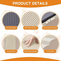 Pet Stairs for Small Dogs - 3-Step Curved Dog Ramp for Bed, Couch, Sofa, Car and Chairs - Non-Slip Bottom Design - Cat Scratching Board - High Density Foam Portable Pet Step - Beige