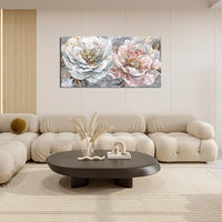 Extra Large Flower Wall Art Pink and White Floral Canvas Living Room Golden Pictures Framed Prints Oversize Wall Decor Big Painting Artwork for Bedroom Dining Office Home 60"x30"