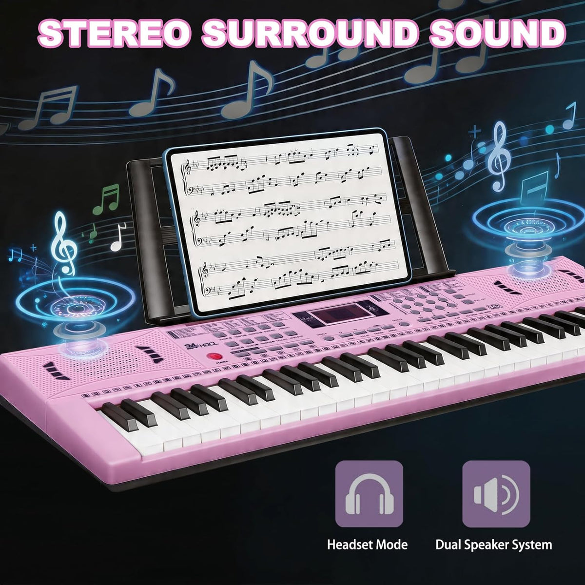 Kids Keyboard Piano, 61 Key Electronic Piano – Fun for Kids & Family - Pink - image 2