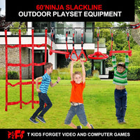 F7F9 60 ft ninja warrior obstacle course with monkey bars, rings, climbing net and spinning wheel - view 3