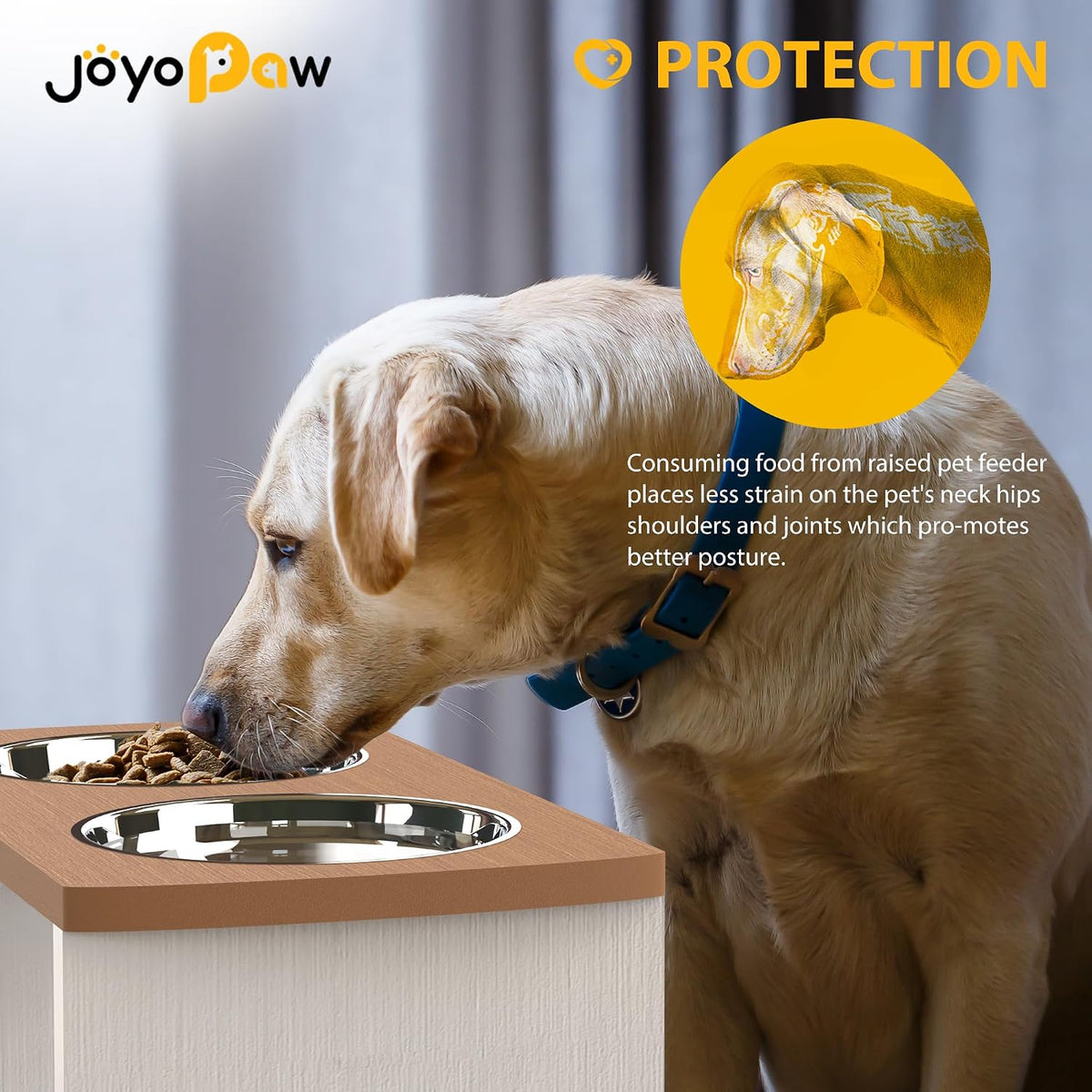 Elevated Dog Bowls, Bamboo Raised Dog Bowl Stand – Essentials for Dogs - Teak - White / X Large: 13'' Tall-68 oz Bowl - image 3