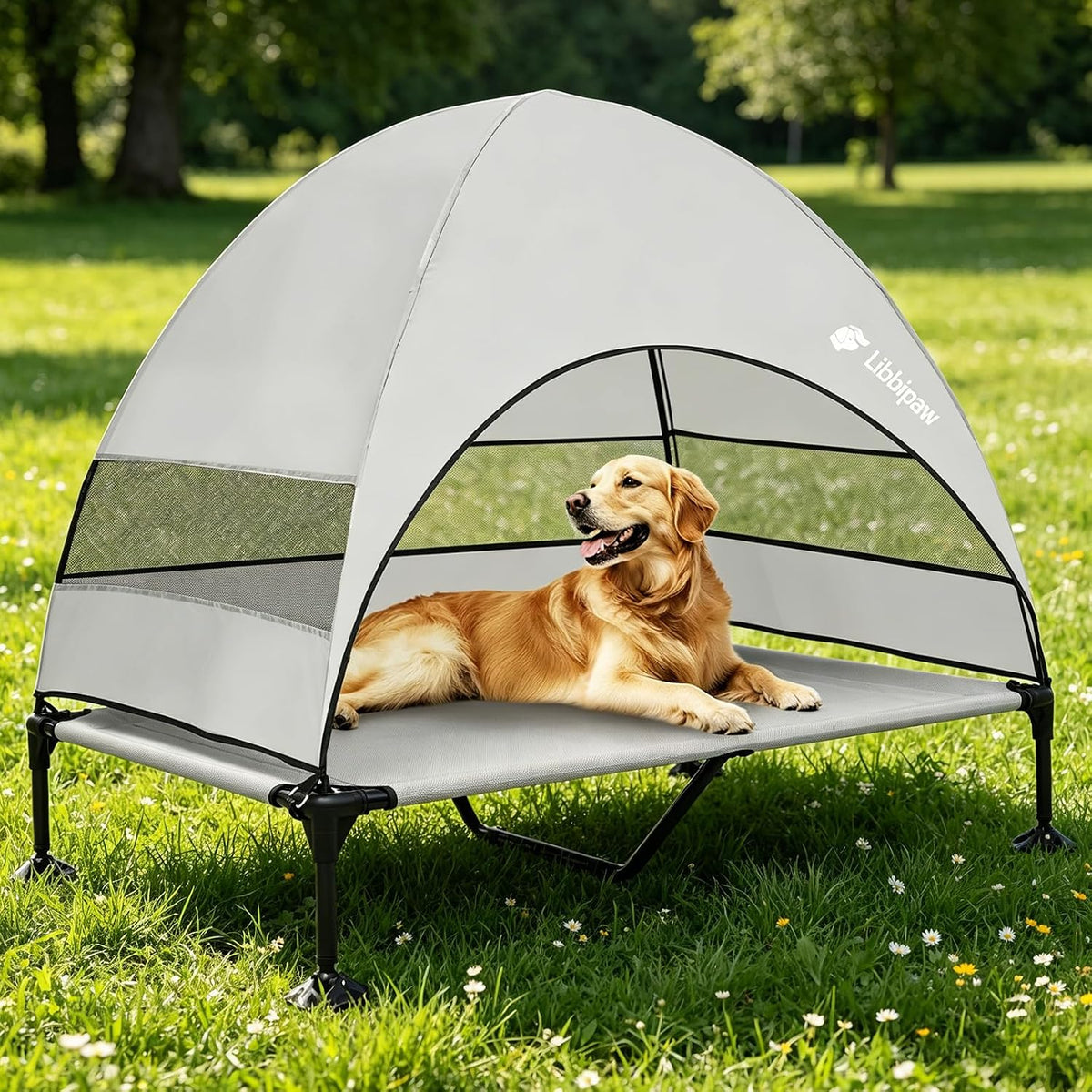 Outdoor Elevated Dog Bed with Canopy for Large Dogs, Grey, XL – Essentials for Dogs