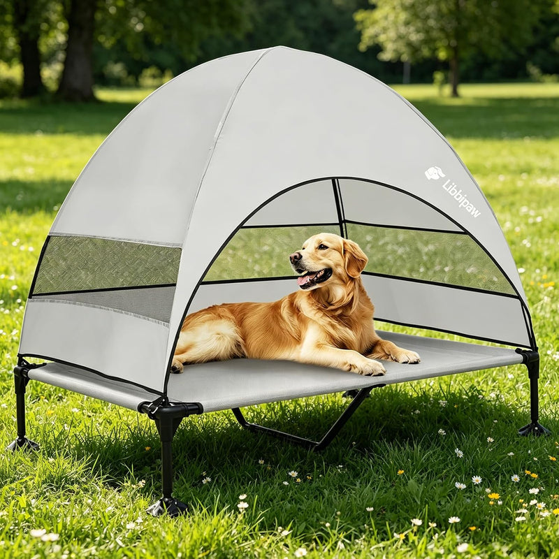 Outdoor Elevated Dog Bed with Canopy for Large Dogs, Grey, XL – Essentials for Dogs