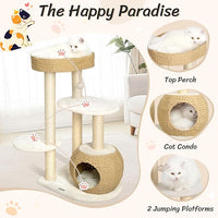 KAMABOKO Modern Cat Tree, 39" Tall Cat Trees for Indoor Cats, Cat Condo Natural Sisal with Scratching Posts, Hand-Woven Tower & Top Perch, Cat-Tree for Kittens Climb Play & Rest Black