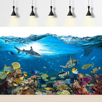 Underwater Aquarium Background Coral Reef Tropical Fish Terrarium - 36(W)x24(H)in / Marine Blue - image 3