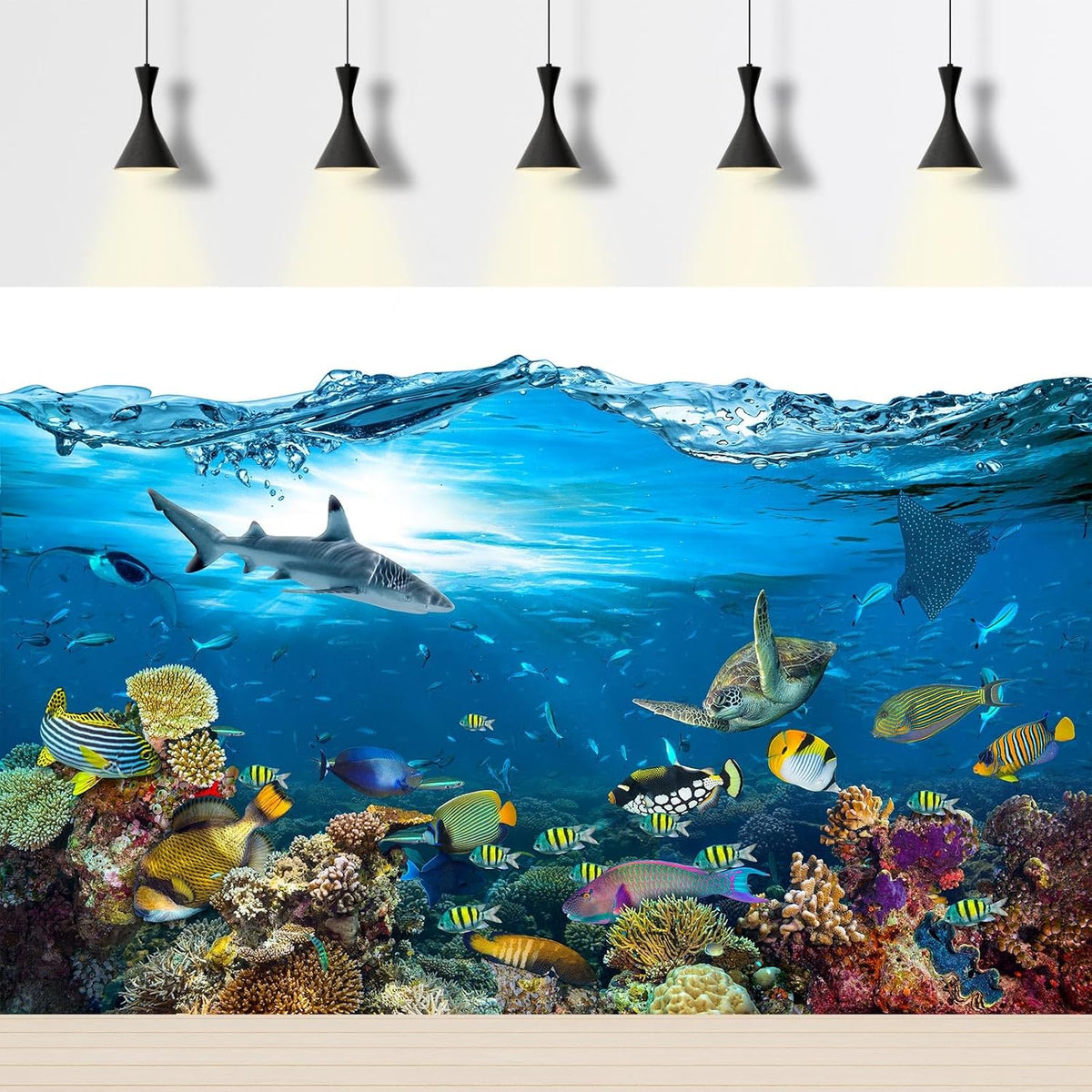 Underwater Aquarium Background Coral Reef Tropical Fish Terrarium - 36(W)x24(H)in / Marine Blue - image 3